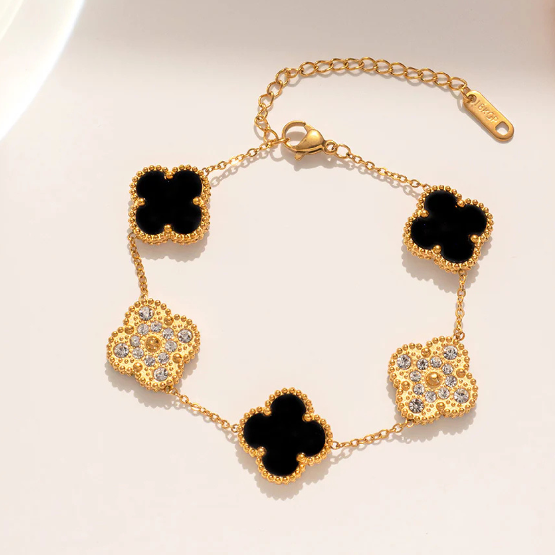 SERAYA – Zweifarbiges Cloverleaf-Armband, 18K vergoldet