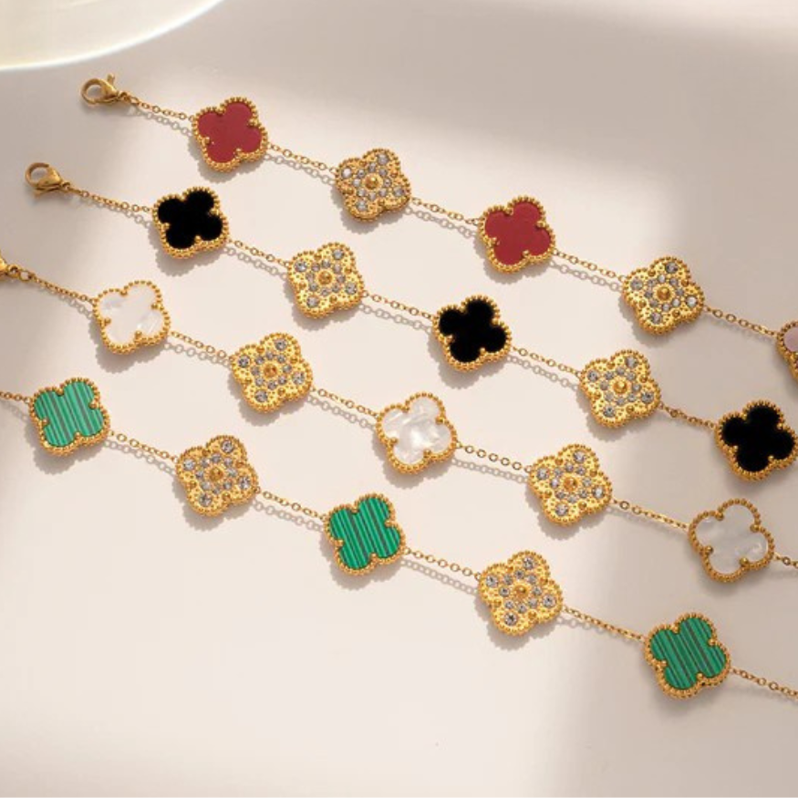 SERAYA – Zweifarbiges Cloverleaf-Armband, 18K vergoldet