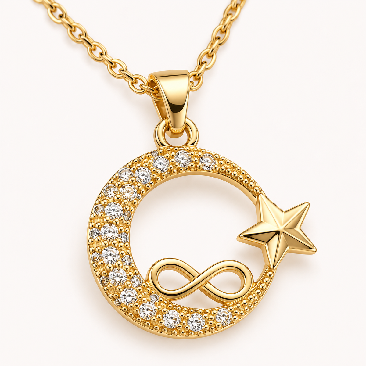 SELUNE Halskette in Gold mit Mond-Stern-Anhänger – Ansicht 2