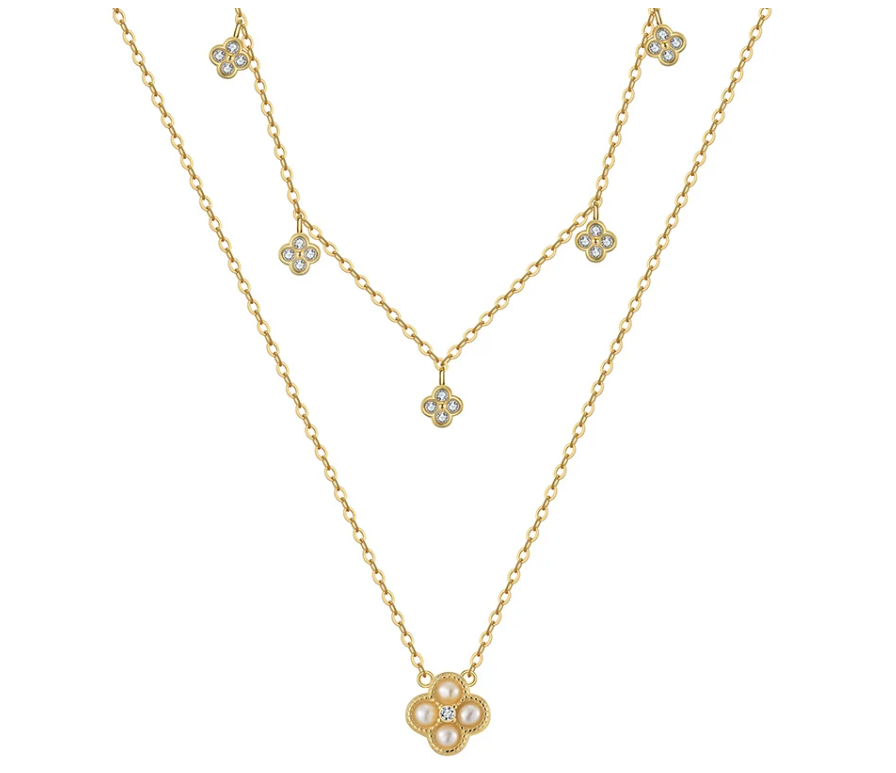 SERENA – Cloverleaf-Kette aus 925 Silber mit Süßwasserperlen